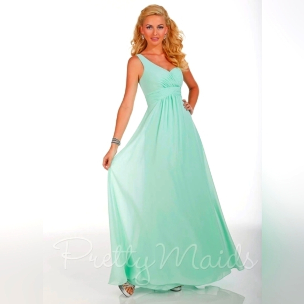 Christina WU Long Right One Shoulder Bride maid Dress Sky Blue Size 6